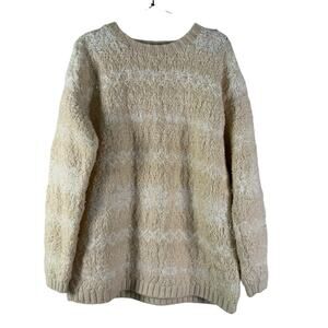 Jones NewYork Handknit Wool Heavy Warm Long Sleeve Crew Neck Striped Sweater L